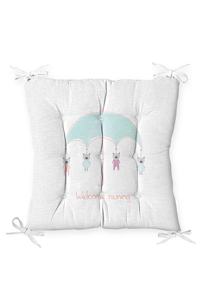 Realhomes Teddy Bear and Birds on Green Floor Specially Designed Baby Room Pofidik Chair Cushion