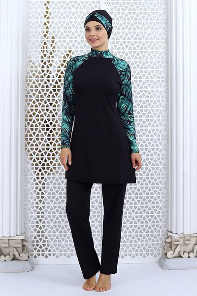 Aykum Mayo Long Sleeve Hijab Patterned Swimsuit (with Trousers)