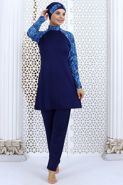 Aykum Mayo Long Sleeve Hijab Patterned Swimsuit (with trousers)