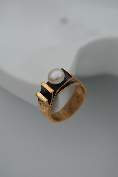 Stoneage Real Pearl Adjustable Women's Ring Lube Copper