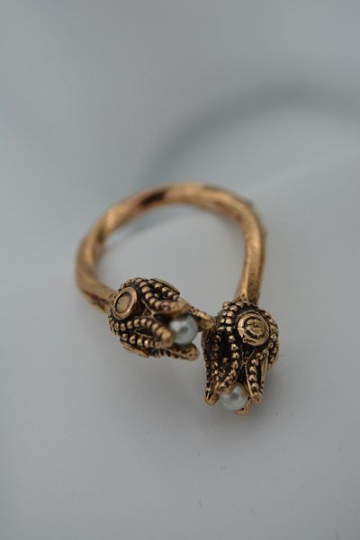 Stoneage Tulip Adjustable Women's Ring with Pearls Mine Copper