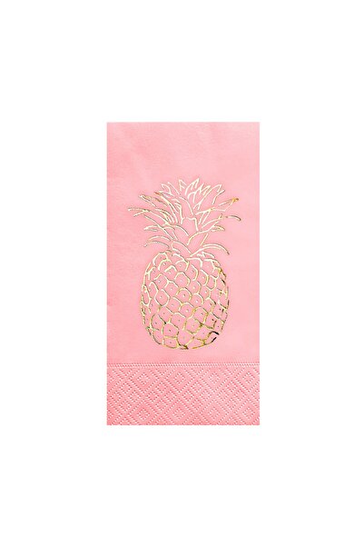 Story 33 X 33 Cm Altın Varak Ananas Tropikal Parti Desenli 16'lı Açık Pembe R...