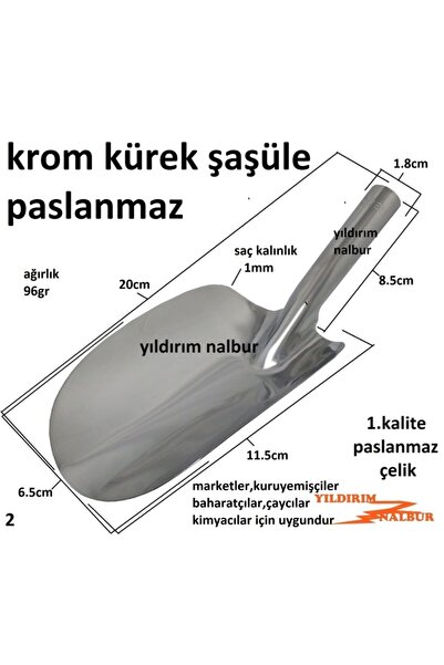 Genel Markalar Şaşüle Gıda Küreği Krom Çelik Duble Boy Kuruyemiş Küreği