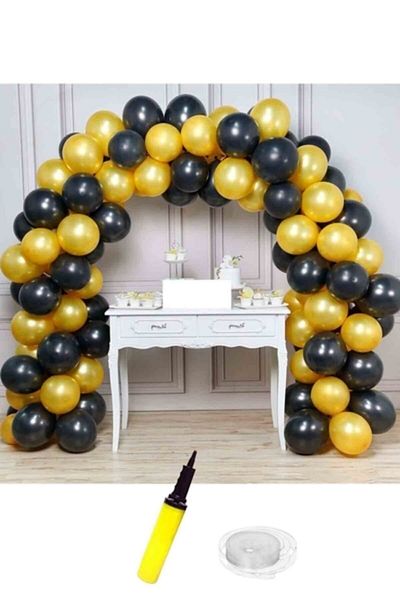 kidspartim Birthday Black Gold Balloon Chain 63 Pieces