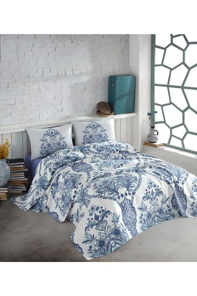 Cotton Box Set de perne duble și piqué Egina Blue