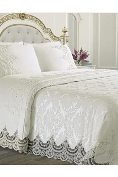 Sepetkitchen Arus Krem Fransız Güpürlü Çift Kişilik Çeyizlik Pike Takımı