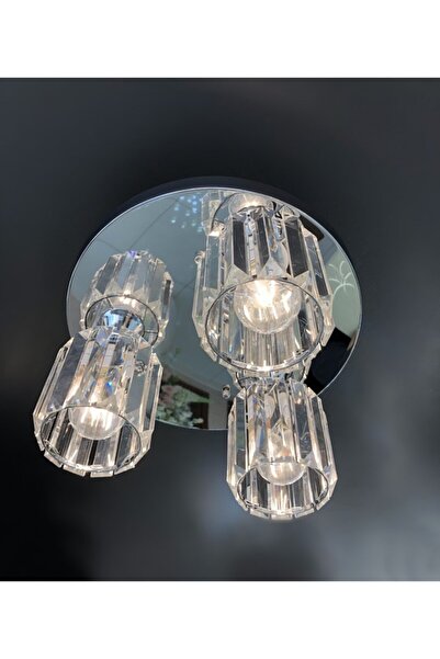 burenze Modern Tasarım Plafonyer Kristal Taşlı Üçlü Avize Krom Şık Görsel