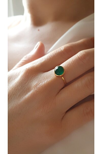 LOVI Helen Cam Yeşil Renk Pirinç Ve Altın Kaplama Elyapımı Kadın Yüzük