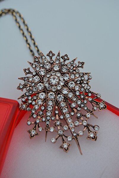 Stoneage Zirkon Taşlı Ister Broş Ister Kolye Zincir Hediyeli Ve Özel Kutusunda