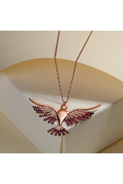 LINTERNA Gümüş Zirkon Taşlı " Zümrüdüanka Kuşu " Tasarım Kolye