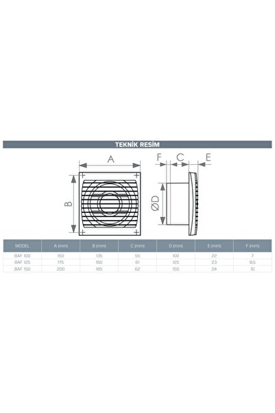 Kayı Fan Baf150 Banyo Ve Tuvalet Fanı /wc Aspiratör/ 150mm Baf150