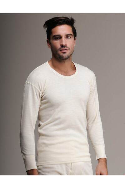 Hasyün 2104 Cream Long Sleeve Wool Men's Underwear