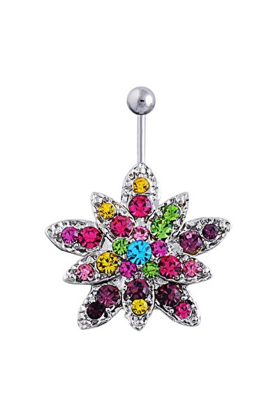 VipBT Rhinestone Çiçek 316l Cerrahi Çelik Göbek Piercing Küçük Taşlı