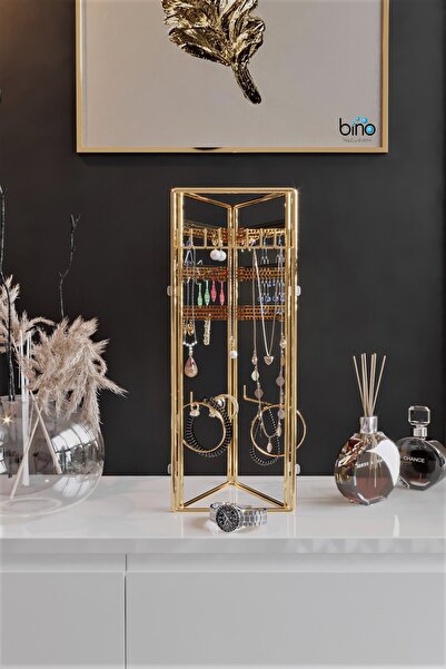 Bino Gold Altın 3'lü Takı Standı, Takılık, Küpelik, Bileklik, Kolye Seti, Takı Dolabı Düzenleyici