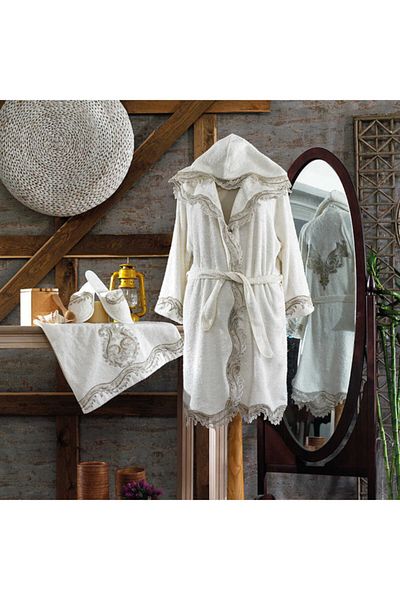 ZEBRA CASA Σετ μπουρνούζι Marakesh Honeymoon Cream με κουκούλα X/l