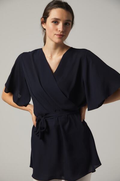 SORALLİNE Γυναικεία μπλούζα με διπλό στήθος σε μπλε ναυτικό χρώμα