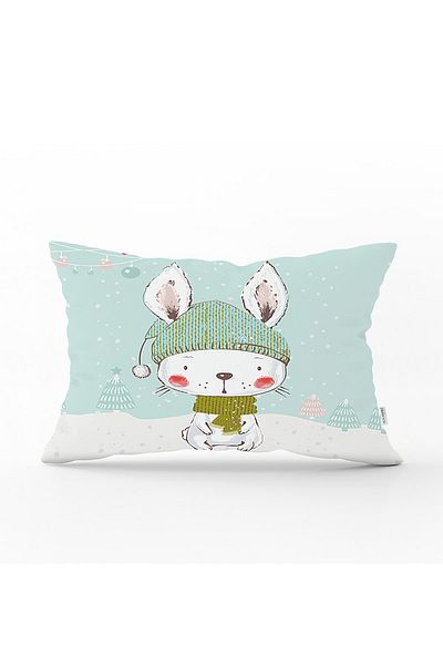 Realhomes Față de pernă dreptunghiulară imprimată digital Winter Rabbit