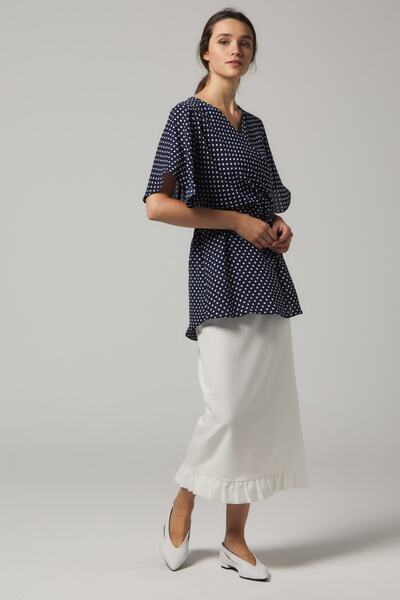 SORALLİNE Γυναικεία μπλούζα με διπλό γιακά με πουά