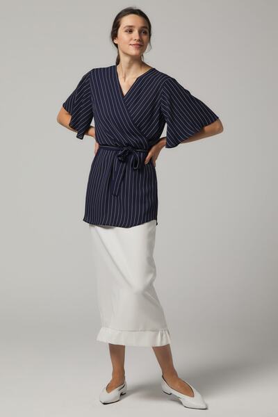 SORALLİNE Γυναικεία μπλούζα με διπλό στήθος σε μπλε ναυτικό χρώμα