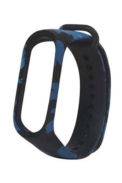 Techmaster Xiaomi Mi Band 3 Ve 4 Akıllı Bileklik Kamuflaj Tme Kordon Kayış Mavi