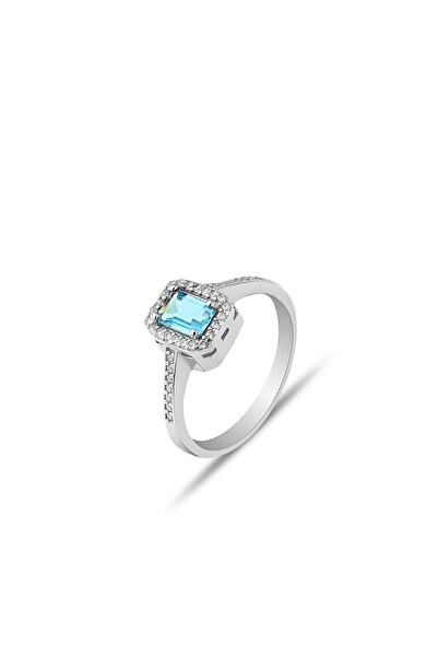 MySilvers Aquamarin Rengi Baget Taşlı Gümüş Yüzük