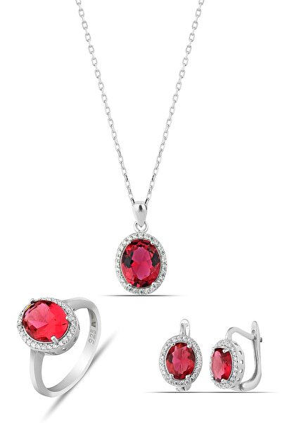 MySilvers Kırmızı Elips Gümüş Set
