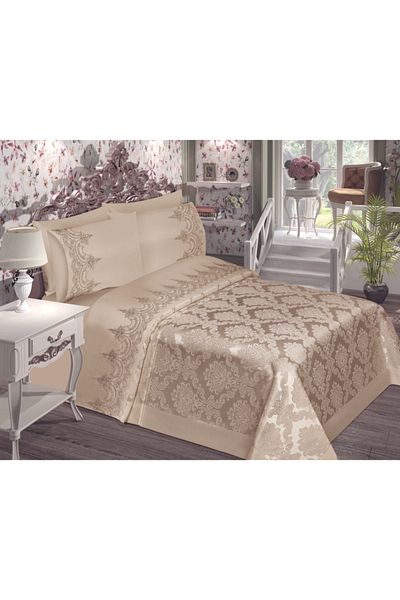 Prestij Home TEKSTİL طقم كابتشينو مزدوج من Sultan Chenille مقاس 230x240 سم