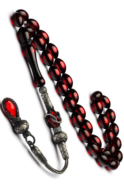 OTTOTESBİH Чоловічий 1000 проба срібний Kazaz з бахромою 7x11 мм червоний бурштиновий чотки