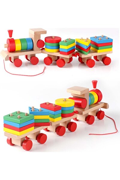 HAMAHA Wooden Toys Three Shape Small Trains / Bebek Ahşap Oyuncak Eğitici Geo...