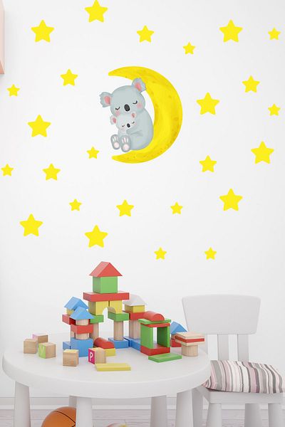 Tilki Dünyası Yellow Moon and Stars Decorative Sticker