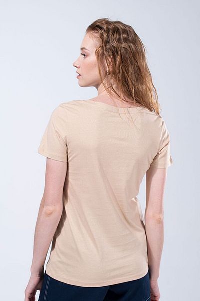 IAMNOTBASIC Women's Beige V-Neck Short Sleeve T-Shirt