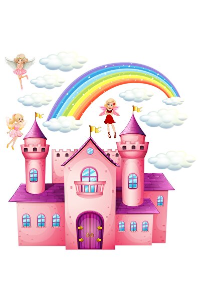 Tilki Dünyası Αυτοκόλλητο Παιδικού Δωματίου Pink Castle, Fairies And Clouds