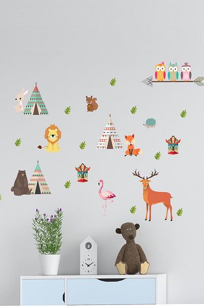 Tilki Dünyası Native American Concept Kids Room Sticker