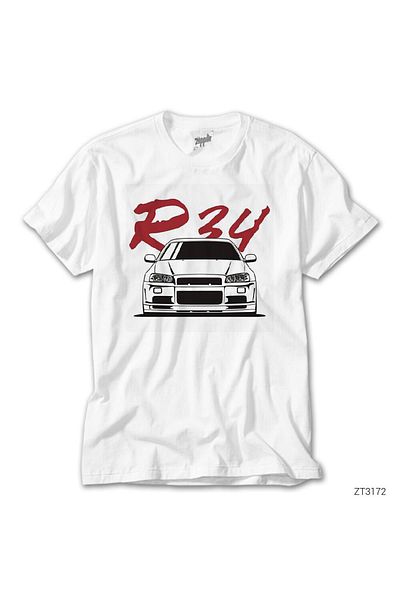 Z zepplin Λευκό μπλουζάκι Unisex Nissan Skyline R34