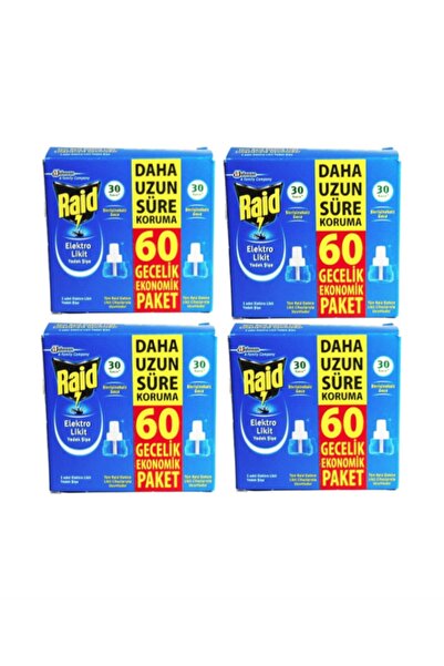 Raid 4 Paket Elektro Likit Sinek Kovucu 2'li 60 Gece Yedek Kutu Priz Aparatı Içermez