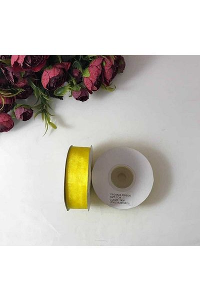 Nazar 2 cm 25 Meters Yellow Organza Ribbon Baby Magnet Ornament, Wedding, Birthday, Hobby Ornaments – Ribbon