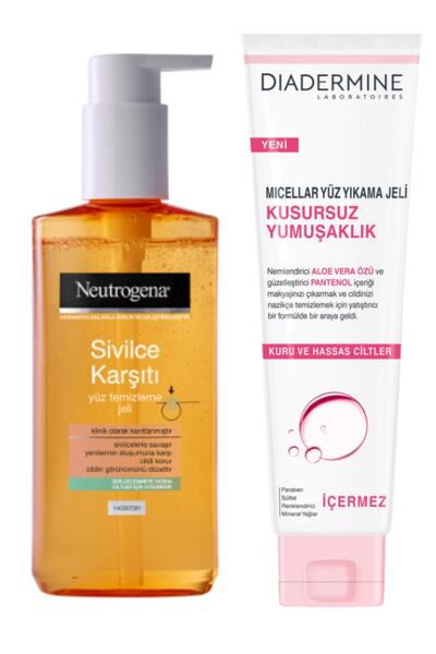 Neutrogena Sivilce Karşıtı Yüz Temizleme Jeli 200 Ml Ve Dıadermıne Kusursuz Y...