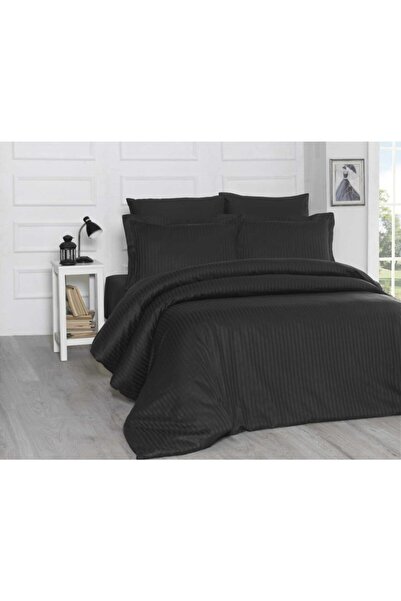 Firuze طقم غطاء لحاف مزدوج من الساتان القطني الأسود