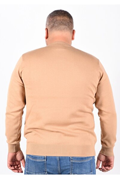 Trist Star Men's Camel Large Size V-Neck 100% Cotton Sweater Trist-2102