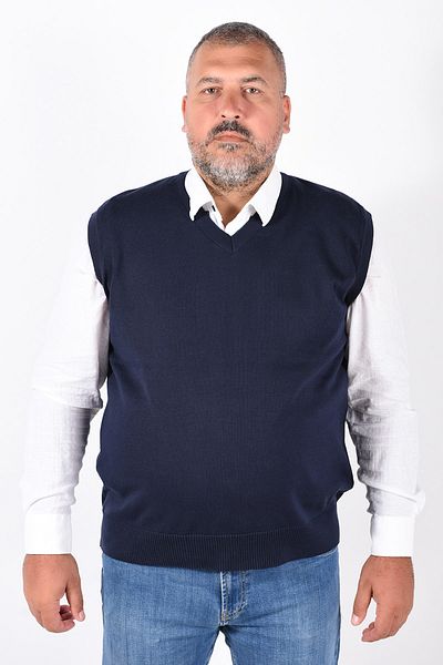 Trist Star Nagy méretű sötétkék V-nyakú 100% pamut férfi pulóverek Trist-2103