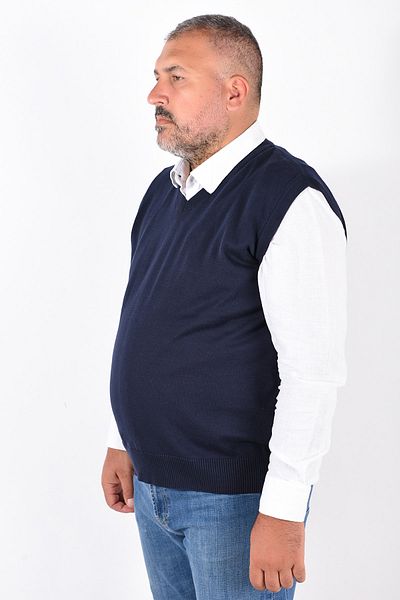 Trist Star Nagy méretű sötétkék V-nyakú 100% pamut férfi pulóverek Trist-2103