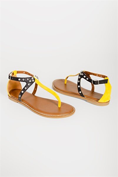 Shoes & More Kadın Sarı Hakiki Deri Multi Sandalet