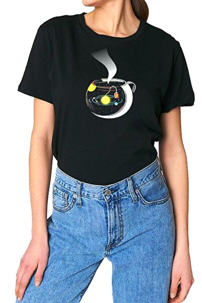 Raf Coll Ženska A šolja Universe Štampano Oversize kroj crna T-shirt