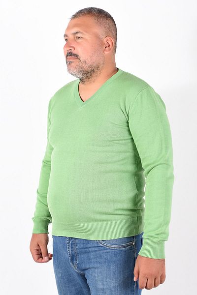 Trist Star Ανδρικό πουλόβερ με λαιμόκοψη σε πράσινο φιστίκι 100% βαμβακερό Trist-2102