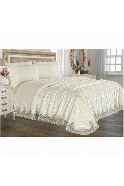 Bilgin's Cream Double French Laced 6 Piece Chenille Pique Set