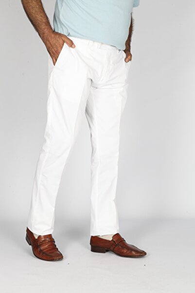 Erkek Beyaz Pamuklu Slim Fit Pantolon