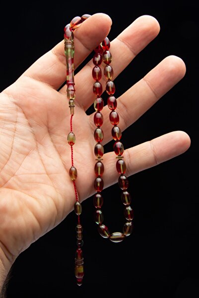 OTTOTESBİH Sistem Püsküllü Imzalı Usta Işi Yeşil Kırmızı Renk Süzmesi Ateş Kehribar Tesbih