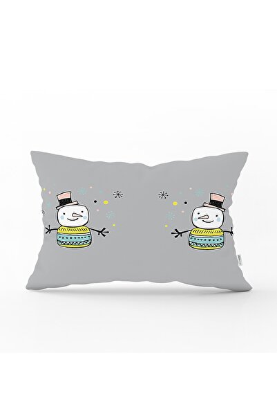 Realhomes Față de pernă dreptunghiulară pentru camera bebelușului cu model de desen cu om de zăpadă pe fundal alb