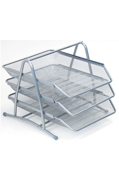 Rubenis Document Shelf Metal Perforated 3 Pieces Silver 9181