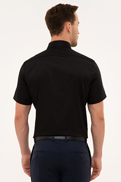 Pierre Cardin Erkek Siyah Regular Fit Kısa Kollu Gömlek